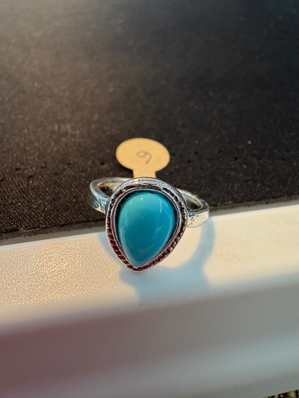Turquoise Teardrop Silver Ring - Size 6